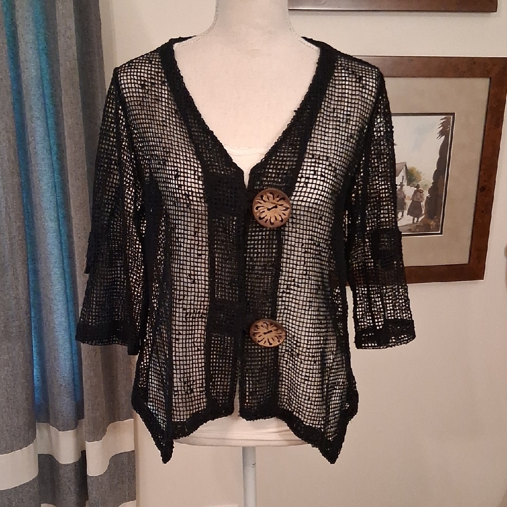 Nina Leonard Black Crochet Knitwear